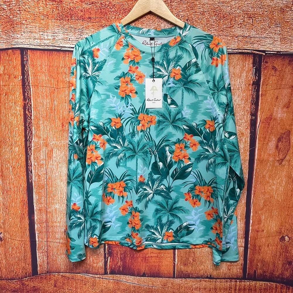 Robert Graham Men's Floral Print Long Sleeve UPF 50+ Rashguard Swim Shirt